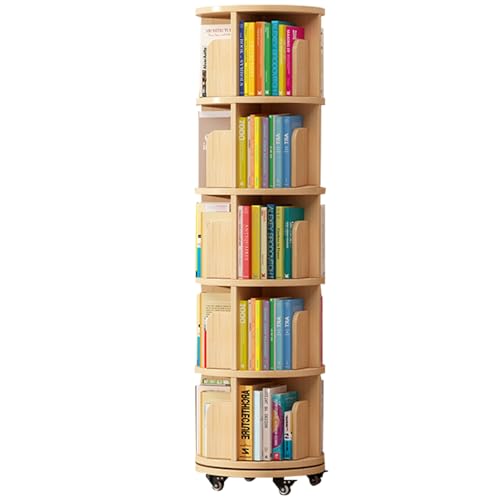 2/3/4/5Tier Rotating Bookshelf 360 ° Display Stackable Spinning Bookshelf Tower Schlafzimmer, Arbeitszimmer Wohnzimmer Massivholz Bücherregal (Color : Wood Color, S : 5-Storey) von ZCY HOME