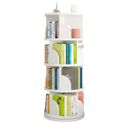2/3/4Tier Rotating Bookshelf Children's Bookshelf 360 ° Display Stackable Spinning Bookshelf Tower Multi-Szenario-Anwendungen Starke Tragfähigkeit (Color : Weiß, S : 4-Storey) von ZCY HOME