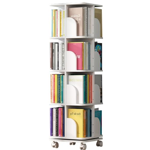 2/3/4Tier Rotating Bookshelf Children's Learning Bookshelf 360 ° Display Stackable Spinning Bookshelf Tower Bedroom Study Room Living Room Easy to Move (Color : Weiß, S : 138 * 40cm) von ZCY HOME