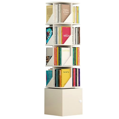 2/3/4Tier Rotating Bookshelf with locker 360 ° Display Stackable Spinning Bookshelf Tower Bedroom, Study Room Living Room solid Wooden Bookcase (Color : Weiß, S : 4-Storey) von ZCY HOME