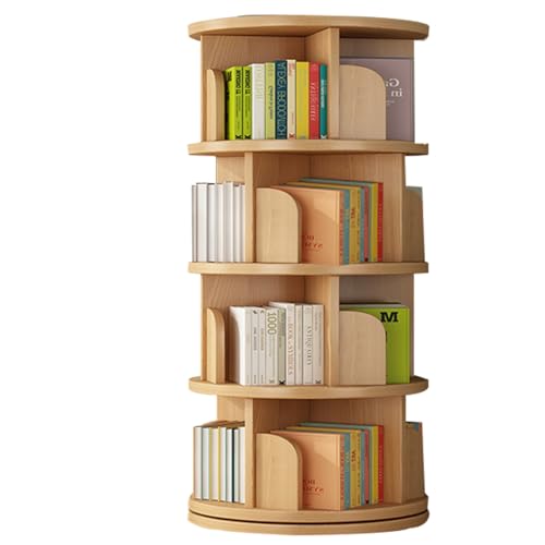 3/4-stöckiges drehbares Bücherregal 360° drehbares Massivholz-Bücherregal Kreatives Bodenregal für Wohnräume Ideal zum Lernen für Kinder und hochbelastbare Lagerung (Color : Log Colour, S : 4-stor von ZCY HOME