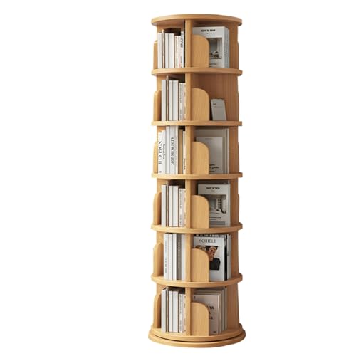 6 Etagen drehbares Bücherregal 360° drehbares Bücherregal hohes Eckbuchregal bodenstehendes Bücherregal für Wohnzimmer Schlafzimmer Büro (Color : Wood Colour, S : 194 * 50cm) von ZCY HOME