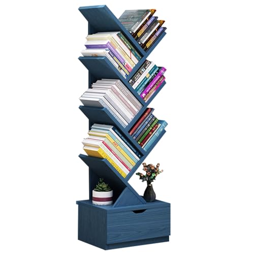 Creative Bücherregal Multi Regale mit Schubladen für Wohnzimmer Schlafzimmer Arbeitszimmer Klassenzimmer Bibliothek Büro (Color : Blau, S : 122 * 34 * 20cm) von ZCY HOME