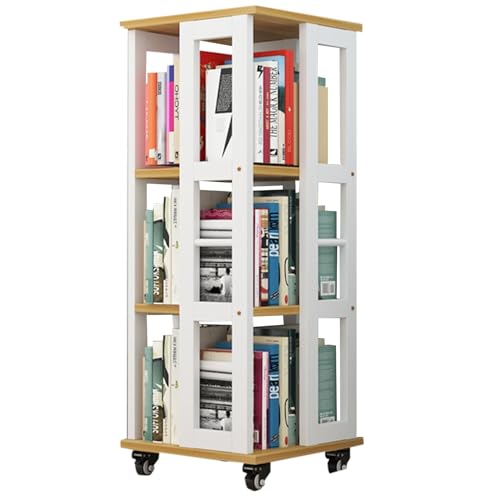 Drehbares Bücherregal "360° drehbares kubisches Bücherregal aus Stahl und Holz im minimalistischen Stil für Wohnbüro, Schlafzimmer und Sammlungsraum in Schwarz oder Weiß" ( Color : Gelb , S : 40*57*99 von ZCY HOME