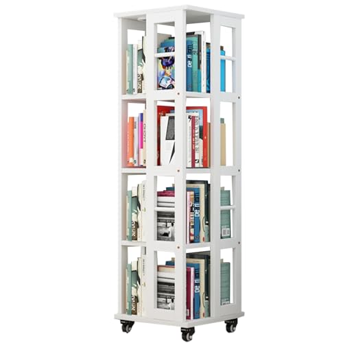 Drehbares Bücherregal "360° drehbares kubisches Bücherregal aus Stahl und Holz im minimalistischen Stil für Wohnbüro, Schlafzimmer und Sammlungsraum in Schwarz oder Weiß" ( Color : Weiß , S : 40*57*13 von ZCY HOME