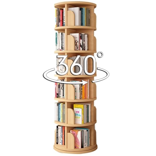 Drehbares Bücherregal Home Living Room Shelf Mehrstöckiger Dokumentenhalter für das Büro Dreidimensionale Form spart Platz Kann in kleinen Räumen verwendet Werden(Wood Color,194 * 50cm) von ZCY HOME