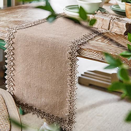 Sackleinen Hessischer Tischläufer, Jute Creme Spitze Vertraglich Teetisch Tisch Tischwäsche Für Boho Tischläufer Für Dinner Party Urlaub (Color : Beige, S : 30 * 120cm) von ZCY HOME