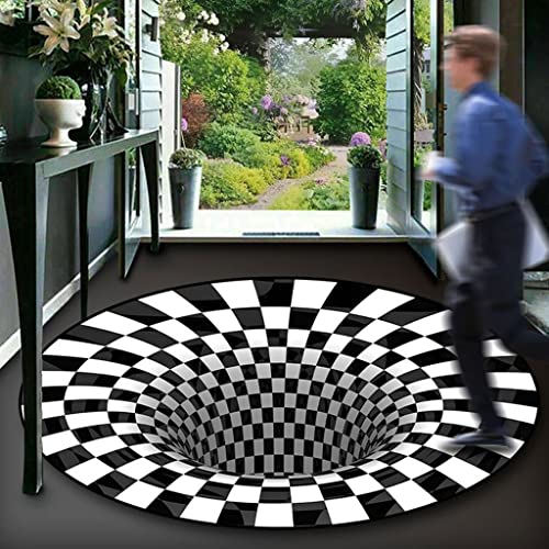 ZCYYL 3D Bodenloses Loch Teppich mit Optischer Täuschung, Schwarz Weiß Kariert Abstrakte Geometrie Optische Fußmatte, Anti-Rutsch Dekor Teppich (Color : Style2, Size : 60cm/23.6inch) von ZCYYL