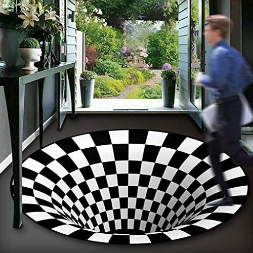 ZCYYL 3D Bodenloses Loch Teppich mit Optischer Täuschung, Schwarz Weiß Kariert Abstrakte Geometrie Optische Fußmatte, Anti-Rutsch Dekor Teppich (Color : Style5, Size : 140cm/55.1inch) von ZCYYL