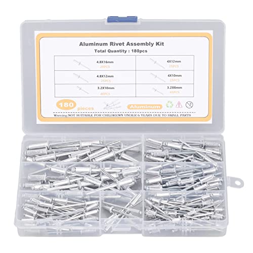 Aluminium Blind Rivets 180Pcs Kit | 6 Sizes Flange Rivets for Soft Materials/Metal/Wood | Sturdy Alloy Rivet Set with Storage Box von ZCZDHNA