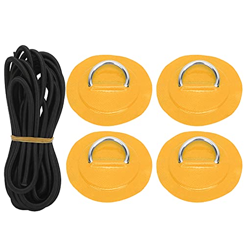 D Ring Patch & Bungee Cord Set | 4 Pcs Stainless Steel Replacement for Inflatable Boats/Kayaks/Water Sports Boards | 3.6m Elastic Rope with High Sunlight Protection (Yellow) von ZCZDHNA
