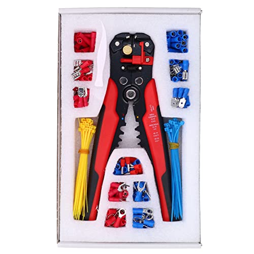 Drahtstripper Crimp Tool Kit | 198 Terminals & 10-22AWG Stripper/Crimper/Cutter | PVC & Edelstahl für Kupfer- und Aluminiumdrähte | Beinhaltet Pinzetten und 60 Kabelbindungen von ZCZDHNA