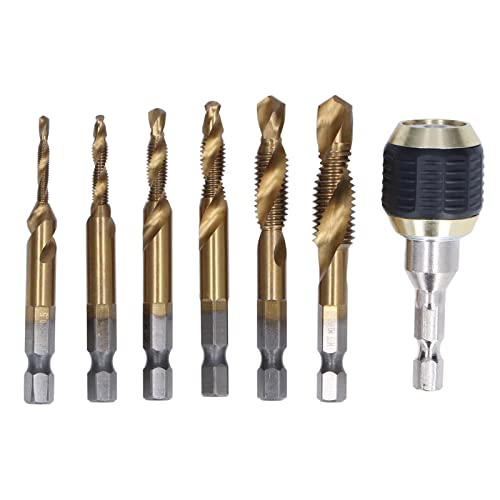 Spiral Tap and Drill Set 7Pcs | High Speed Steel 1/4 Inch Hex Shank | M3 M4 M5 M6 M8 M10 Taps for Metal/Wood/Plastic | Includes Fast Change Chuck (Titanium-plated tap) von ZCZDHNA