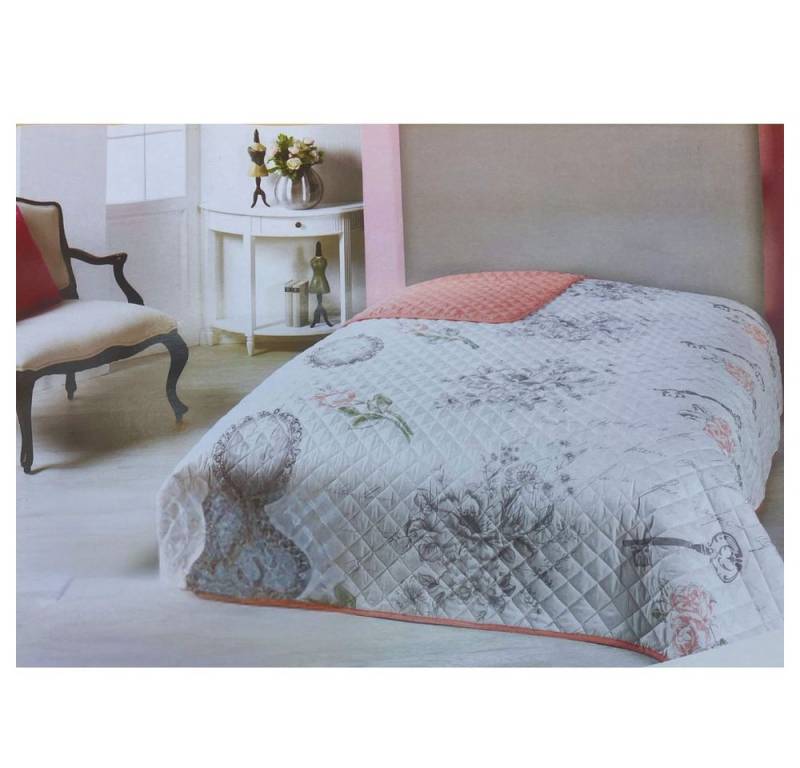 ZD Trading Haushaltshobel Tagesdecke 220 x 240 cm Decke Übergröße Bettüberwurf Sofa Weiß-Lachs von ZD Trading