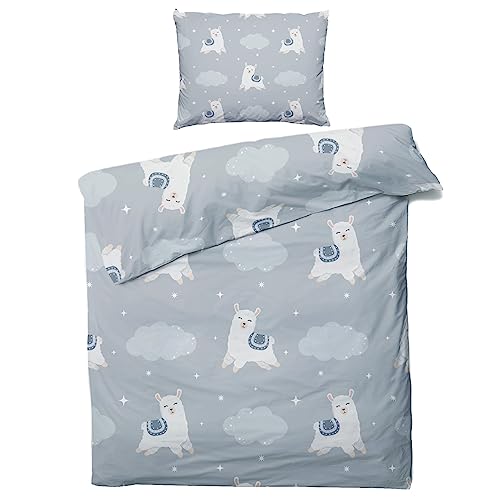 ZDABAOEC Alpaka Lama Kinderbettwäsche 100x135 Mädchen, 100% Microfaser Kinder Baby Bettwäsche 2er Set - 1 Bettbezug + 1 Kissenbezug 40x60, mit Reißverschluss, Wende Motiv von ZDABAOEC