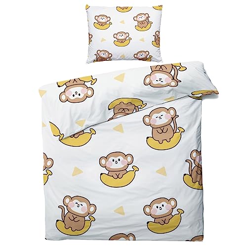 ZDABAOEC Bananen AFFE Kinderbettwäsche 100x135 Jungen Mädchen, 100% Microfaser Kinder Baby Bettwäsche 2er Set - 1 Bettbezug + 1 Kissenbezug 40x60, mit Reißverschluss, Wende Motiv von ZDABAOEC