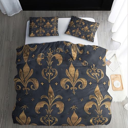 ZDABAOEC Barock Muster Bettwäsche 140x200 - Vintage Damast Bettbezug 140x200 - Weich & Atmungsaktiv Mikrofaser Bettwäsche-Sets mit Reißverschluss - Wendebettwäsche & 1 Kissenbezug 70x90 von ZDABAOEC