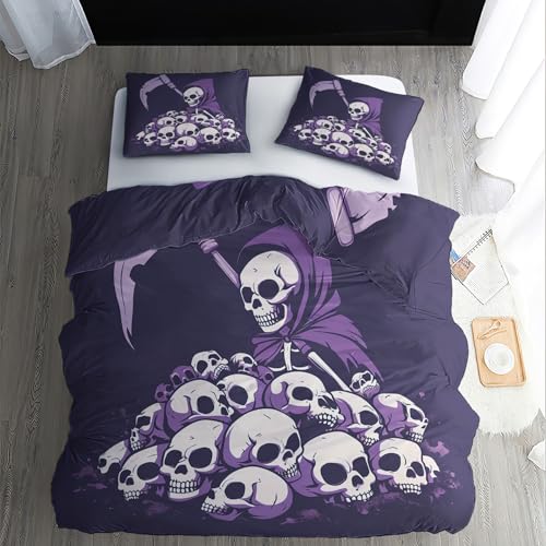 ZDABAOEC Bettwäsche 140x200 Halloween Skelett - Sensenmann Totenkopf Bettbezug 140x200 - Weich & Atmungsaktiv Mikrofaser Bettwäsche-Sets mit Reißverschluss - Wendebettwäsche & 1 Kissenbezug 70x90 von ZDABAOEC