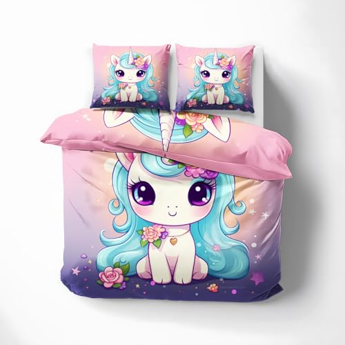 ZDABAOEC Bettwäsche Einhorn 135x200 2er Set | Weiche Kuschelige Microfaser Bettbezug & 1 Kopfkissenbezug 80x80 | Unicorn Wendebettwäsche | mit Reißverschluss von ZDABAOEC