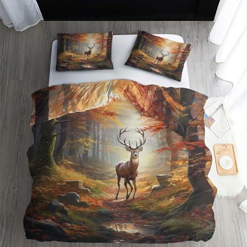 ZDABAOEC Bettwäsche Hirsch 140x200, Waldtiere Hirschmotiv Wendebettwäsche, Weiche Kuschelige Microfaser Bettbezug 2er Set, 1 Kopfkissenbezug 70x90, mit Reißverschluss von ZDABAOEC