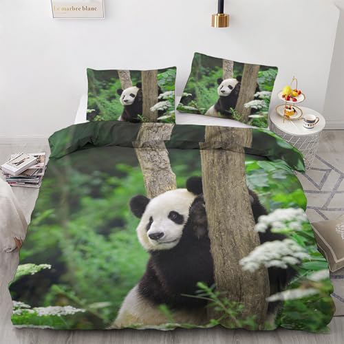 ZDABAOEC Bettwäsche Panda 135x200, 3D Tiere Pandabär Wendebettwäsche, Weiche Kuschelige Microfaser Bettbezug 2er Set, 1 Kopfkissenbezug 80x80, mit Reißverschluss von ZDABAOEC