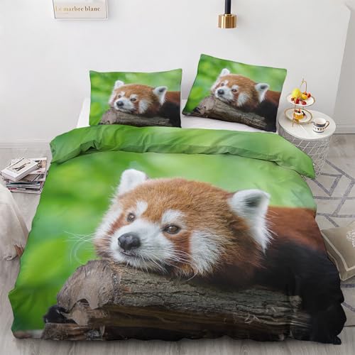 ZDABAOEC Bettwäsche Roter Panda 135x200, Tiermotiv Wendebettwäsche, Weiche Kuschelige Microfaser Bettbezug 2er Set, 1 Kopfkissenbezug 80x80, mit Reißverschluss von ZDABAOEC