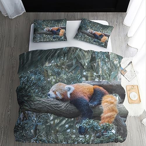 ZDABAOEC Bettwäsche Roter Panda 155x220, 3D Tiermotiv Wendebettwäsche, 110gsm Microfaser Bettbezug 2er Set, Weich & Kuschelig & Bügelfrei, 1 Kopfkissenbezug 80x80, mit Reißverschluss von ZDABAOEC