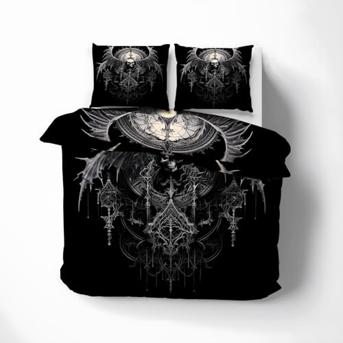 ZDABAOEC Bettwäsche Totenkopf 155x220, Gothic Wendebettwäsche, Weiche Kuschelige Microfaser Bettbezug 2er Set, 1 Kopfkissenbezug 80x80, mit Reißverschluss von ZDABAOEC