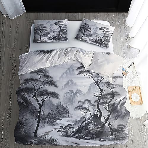 ZDABAOEC Chinesische Bettwäsche 140x200, Asiatische Bettbezug 2er Set, 110gsm Microfaser Wendebettwäsche mit Reißverschluss, 1 Kopfkissenbezug 70x90, Weich Kuschelig Bügelfrei von ZDABAOEC