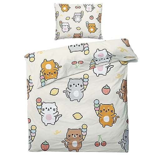 ZDABAOEC Cute Katzen Kinderbettwäsche 100x135 Mädchen, Weiche Microfaser Kinder Baby Bettwäsche 2er Set - 1 Bettbezug + 1 Kissenbezug 40x60, mit Reißverschluss, Wende Motiv von ZDABAOEC