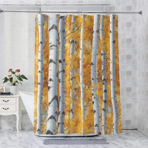 ZDABAOEC Duschvorhang 200x200 Wald Birke, Duschvorhang Blattgold, Anti-Schimmel Wasserdicht Polyester Stoff Textil Shower Curtains, Badevorhang für Badezimmer Badewanne ZDABAOEC Duschvorhang 200x200 Wald Birke, Duschvorhang Blattgold, Anti-Schimmel Wasserdicht Polyester Stoff Textil Shower Curtains, Badevorhang für Badezimmer Badewanne von ZDABAOEC