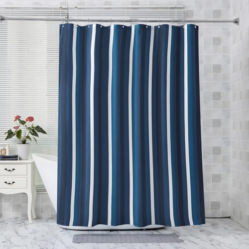 ZDABAOEC Duschvorhang Blau Weiß Gestreift, Duschvorhang 100x200 Nautisch Maritim, Antischimmel Waschbar Duschvorhänge mit 12 Bad Vorhang Haken, Polyester Badewannenvorhang von ZDABAOEC