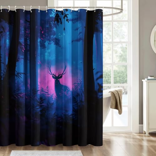 ZDABAOEC Duschvorhang Hirsche, Duschvorhang 200x220 Jagd, Antischimmel Waschbar Duschvorhänge mit 12 Bad Vorhang Haken, Polyester Badewannenvorhang von ZDABAOEC