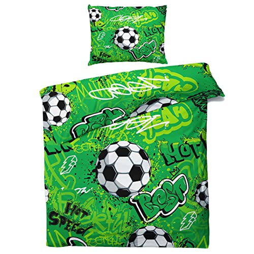 ZDABAOEC Fussball Kinderbettwäsche 100x135 Jungen, Weiche Microfaser Kinder Baby Bettwäsche 2er Set - 1 Bettbezug + 1 Kissenbezug 40x60, mit Reißverschluss, Wende Motiv von ZDABAOEC