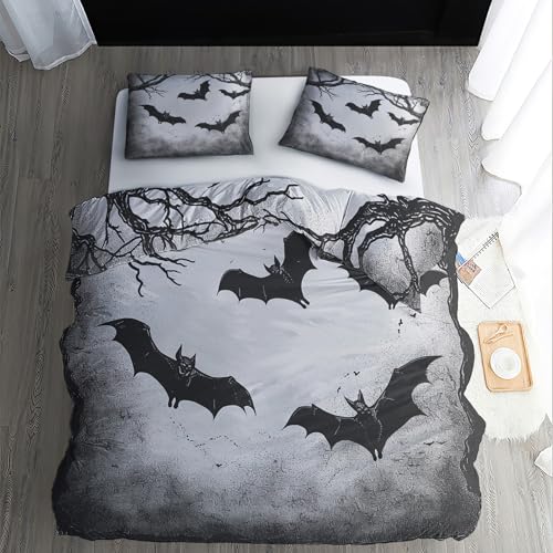 ZDABAOEC Halloween Bettwäsche 135x200 - Fledermaus Toter Baum Bettbezug 135 x 200 - Weich & Atmungsaktiv Mikrofaser Bettwäsche-Sets mit Reißverschluss - Wendebettwäsche & 1 Kissenbezug 80x80 von ZDABAOEC