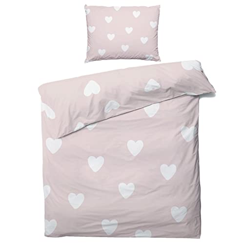 ZDABAOEC Herzen Bettwäsche 135x200 Kinder Mädchen, Weiche Microfaser Kinderbettwäsche 2er Set - 1 Bettbezug + 1 Kissenbezug 80x80, mit Reißverschluss, Wende Motiv von ZDABAOEC