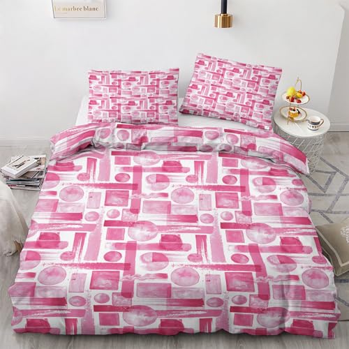 ZDABAOEC Hot Pink Bettwäsche 200x200 Sommer - Abstrakte Geometrische Bettbezug 200x200 - Weich Mikrofaser Bettwäsche-Sets mit Reißverschluss - Wendebettwäsche & 2 Kissenbezug 80x80 von ZDABAOEC