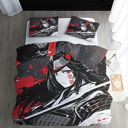 ZDABAOEC Japanische Samurai Bettwäsche 135x200, Anime Bettbezug 2er Set, 110gsm Microfaser Wendebettwäsche mit Reißverschluss, 1 Kopfkissenbezug 80x80, Weich Kuschelig Bügelfrei von ZDABAOEC