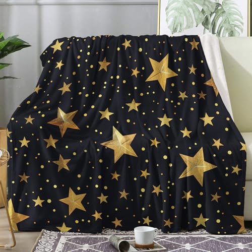 ZDABAOEC Kuscheldecke Flauschig Gold Sterne Decke, Fleecedecke 150x200, Sofadecke & Couchdecke, Weiche Kuschelige Wohndecke Blanket, XL Decken für Sofa Couch von ZDABAOEC
