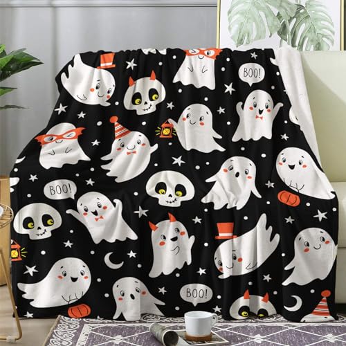 ZDABAOEC Kuscheldecke Flauschig Halloween Geister Decke, Fleecedecke 150x200, Sofadecke & Couchdecke, Weiche Kuschelige Wohndecke Blanket, XL Decken für Sofa Couch von ZDABAOEC