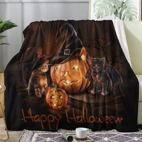 ZDABAOEC Kuscheldecke Flauschig Halloween Katzen Kürbis Decke, Fleecedecke 150x200, Sofadecke & Couchdecke, Weiche Kuschelige Wohndecke Blanket, XL Decken für Sofa Couch von ZDABAOEC