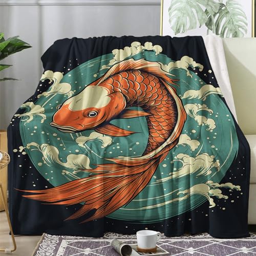 ZDABAOEC Kuscheldecke Flauschig Japanische Koi Decke, Fleecedecke 230x270, Sofadecke & Couchdecke, Weiche Kuschelige Wohndecke Blanket, Riesig Groß Decken für Sofa Couch von ZDABAOEC