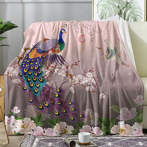 ZDABAOEC Kuscheldecke Flauschig Kranich Pfau Decke, Fleecedecke 150x200, Sofadecke & Couchdecke, Weiche Kuschelige Wohndecke Blanket, XL Decken für Sofa Couch von ZDABAOEC