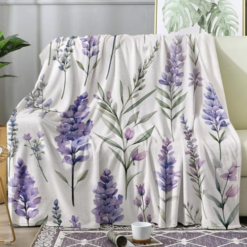 ZDABAOEC Kuscheldecke Flauschig Lila Lavendel Geblümt Decke, Fleecedecke 230x270, Sofadecke & Couchdecke, Weiche Kuschelige Wohndecke Blanket, Riesig Groß Decken für Sofa Couch von ZDABAOEC