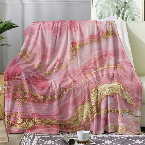 ZDABAOEC Kuscheldecke Flauschig Rosa Gold Marmor Decke, Fleecedecke 220x240, Sofadecke & Couchdecke, Weiche Kuschelige Wohndecke Blanket, XXL Groß Decken für Sofa Couch von ZDABAOEC