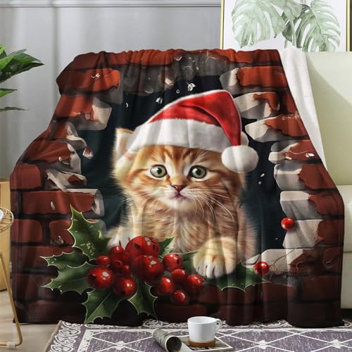 ZDABAOEC Kuscheldecke Flauschig Weihnachten Katze Decke, Fleecedecke 150x200, Sofadecke & Couchdecke, Weiche Kuschelige Wohndecke Blanket, XL Decken für Sofa Couch von ZDABAOEC