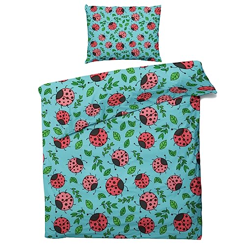ZDABAOEC Marienkäfer Bettwäsche 135x200 Kinder Jungen Mädchen, Weiche Microfaser Kinderbettwäsche 2er Set - 1 Bettbezug + 1 Kissenbezug 80x80, mit Reißverschluss, Wende Motiv von ZDABAOEC