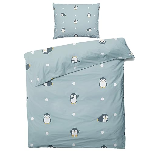 ZDABAOEC Pinguin Bettwäsche 140x200 Kinder Jungen Mädchen, Weiche Microfaser Kinderbettwäsche 2er Set - 1 Bettbezug + 1 Kissenbezug 70x90, mit Reißverschluss, Wende Motiv von ZDABAOEC