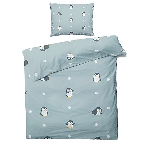 ZDABAOEC Pinguin Bettwäsche 155x220 Kinder Jungen Mädchen, Weiche Microfaser Kinderbettwäsche 2er Set - 1 Bettbezug + 1 Kissenbezug 80x80, mit Reißverschluss, Wende Motiv von ZDABAOEC