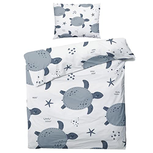 ZDABAOEC Schildkröte Kinderbettwäsche 100x135 Jungen Mädchen, Weiche Microfaser Kinder Baby Bettwäsche 2er Set - 1 Bettbezug + 1 Kissenbezug 40x60, mit Reißverschluss, Wende Motiv von ZDABAOEC